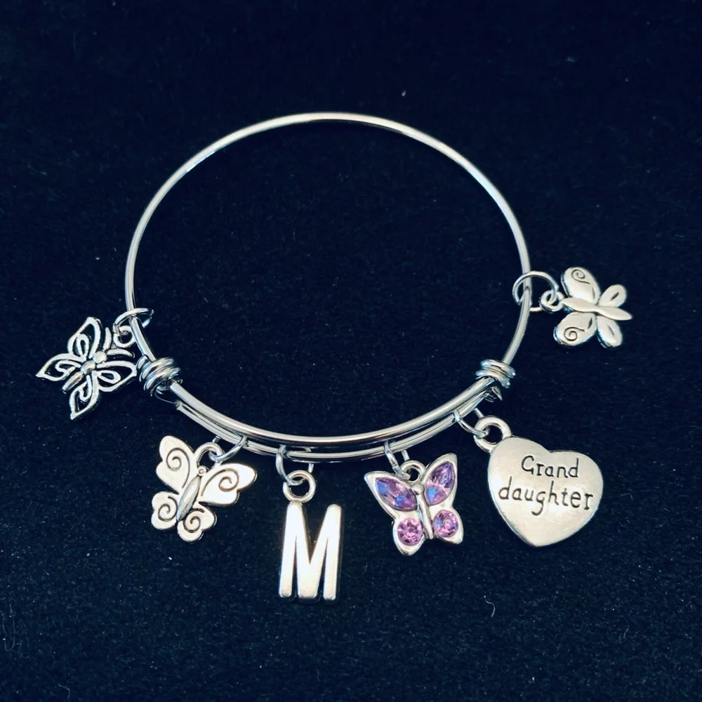 Butterflies “granddaughter” themed bangle bracelet personalized
